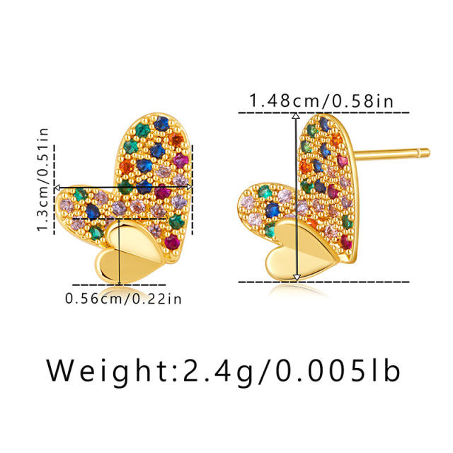 Delicate colorful cubic zircon setting heart bear easy match copper studs earrings collection