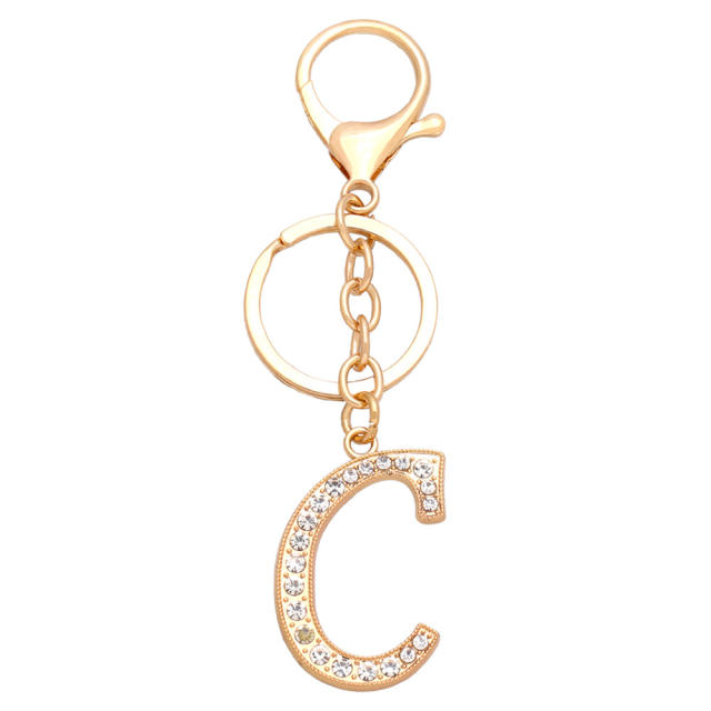 Elegant diamond initial letter charm alloy keychain