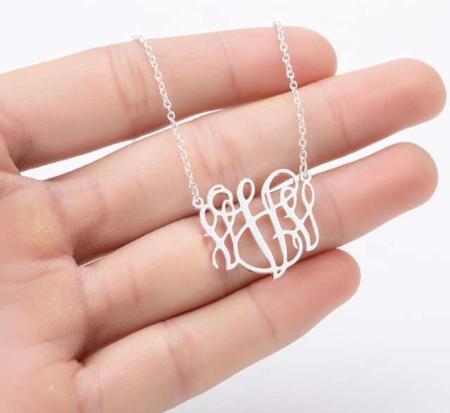 Personality monogram letter initial letter dainy stainless steel necklace