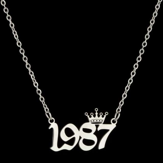 Dainty crown year number stainless steel necklace