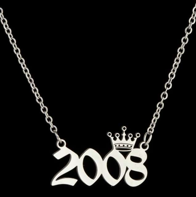 Dainty crown year number stainless steel necklace