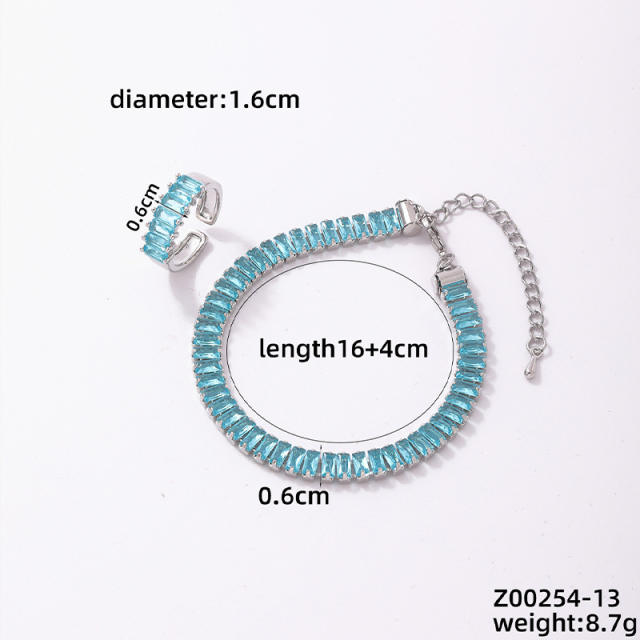 Elegant full of colorful cubic zircon slide tennis bracelet rings set