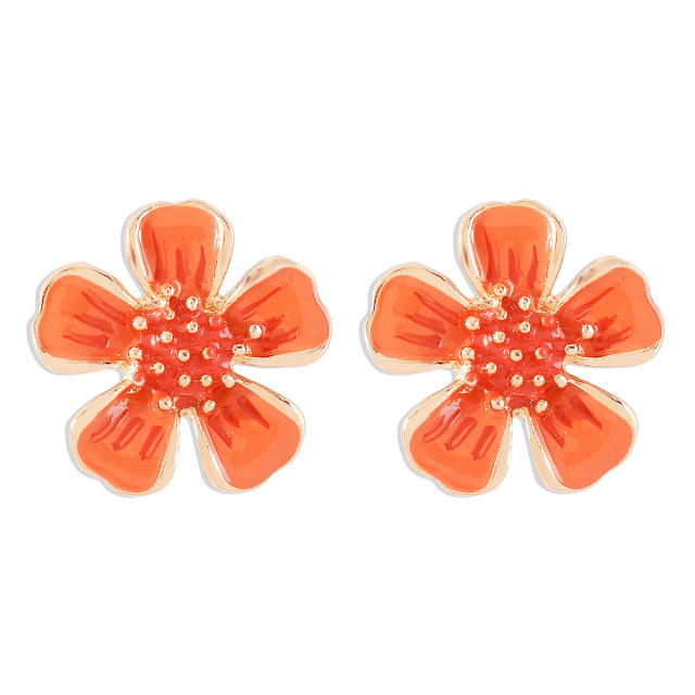 Sweet pink color enamel flower studs earrings collection