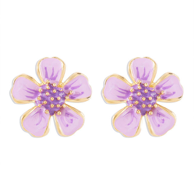 Sweet pink color enamel flower studs earrings collection