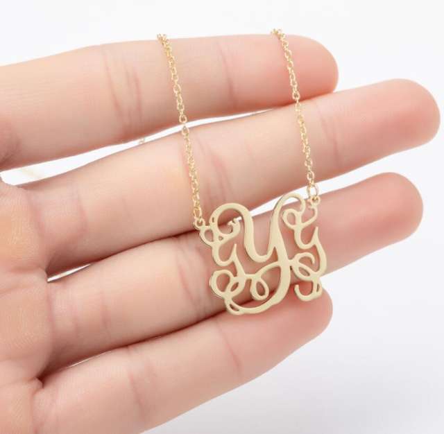 Personality monogram letter initial letter dainy stainless steel necklace