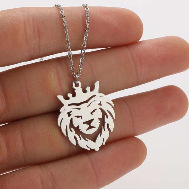 Cute animal symbol puppy kitty lion stainless steel necklace
