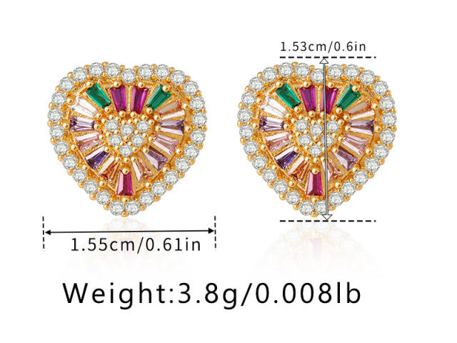 Delicate colorful cubic zircon setting heart bear easy match copper studs earrings collection