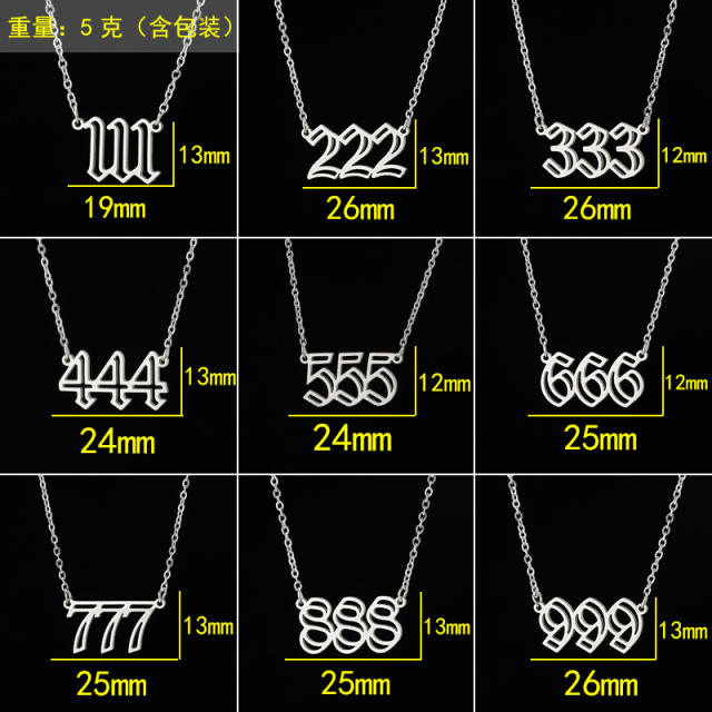 INS hollow out angel number stainless steel necklace