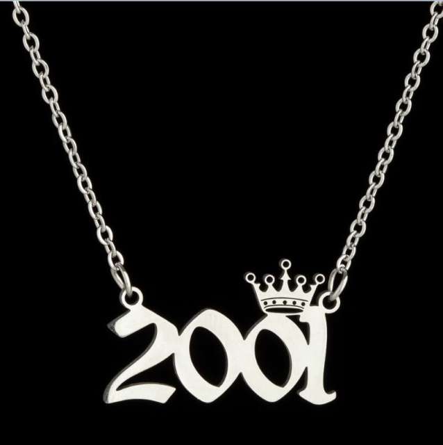 Dainty crown year number stainless steel necklace