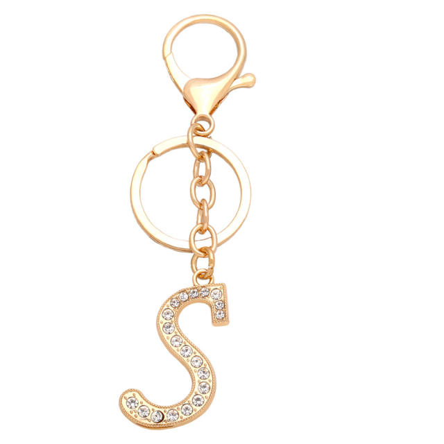 Elegant diamond initial letter charm alloy keychain