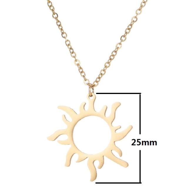 Vintage dainy hollow out sun heart stainless steel necklace