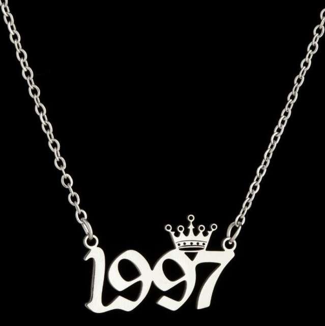 Dainty crown year number stainless steel necklace