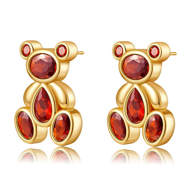 Delicate colorful cubic zircon setting heart bear easy match copper studs earrings collection