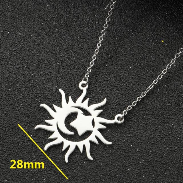 Dainty easy match sun moon pendnat stainless steel necklace