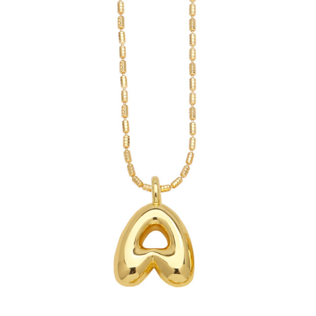 Chunky bubble initial letter charm gold plated copper necklace