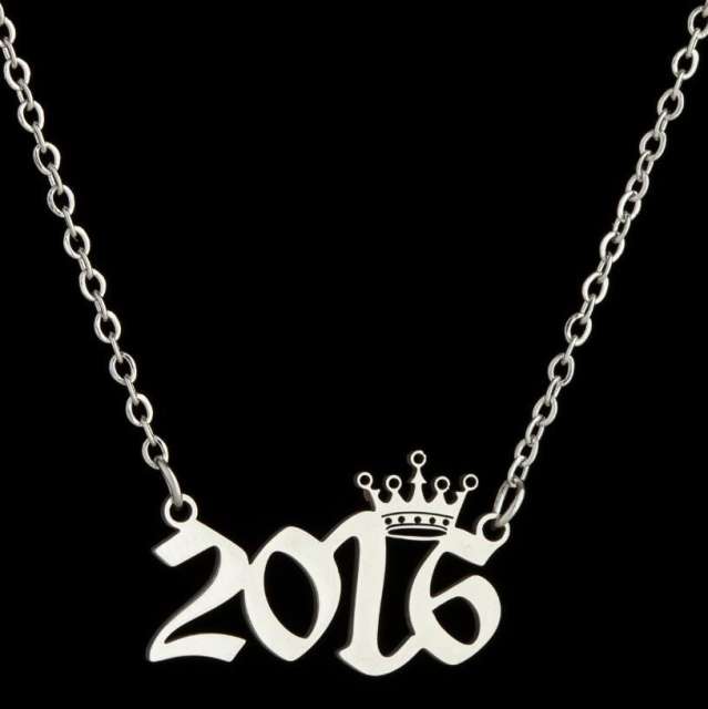 Dainty crown year number stainless steel necklace