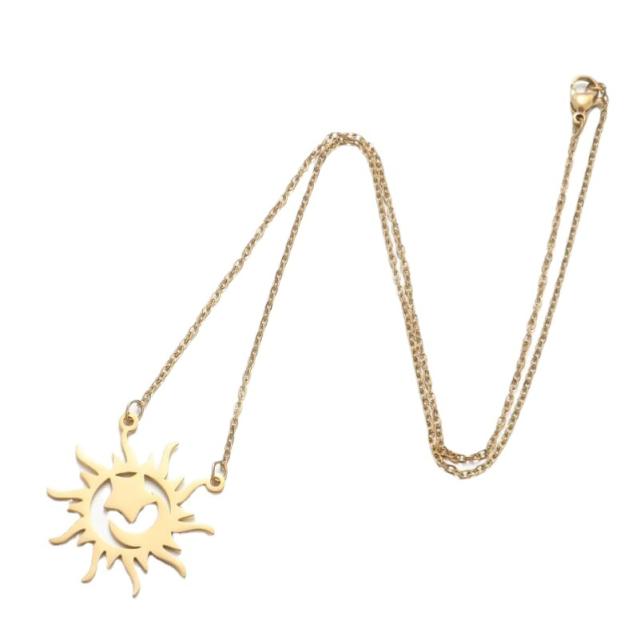 Korean fashion hollow out cross moon sun stainless steel necklace