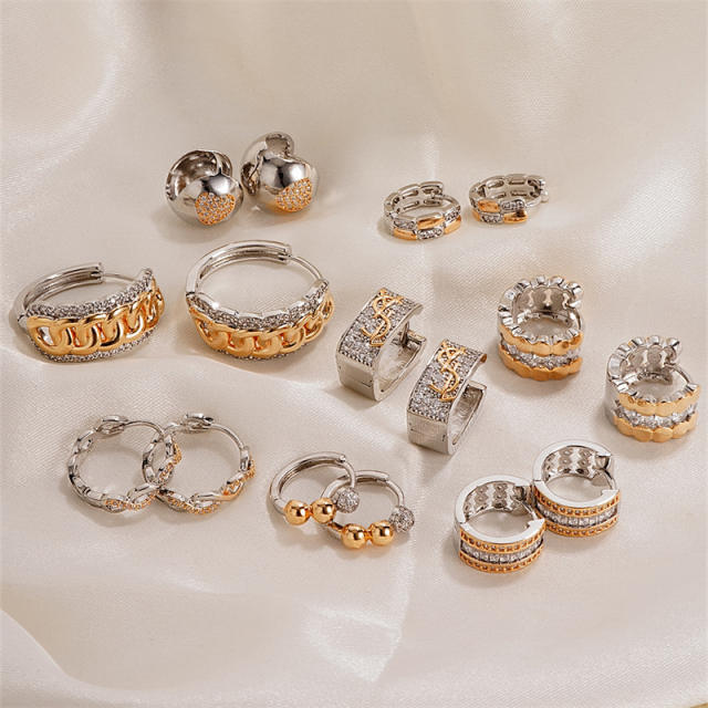 Elegant mix color gold plated copper huggie earrings collection