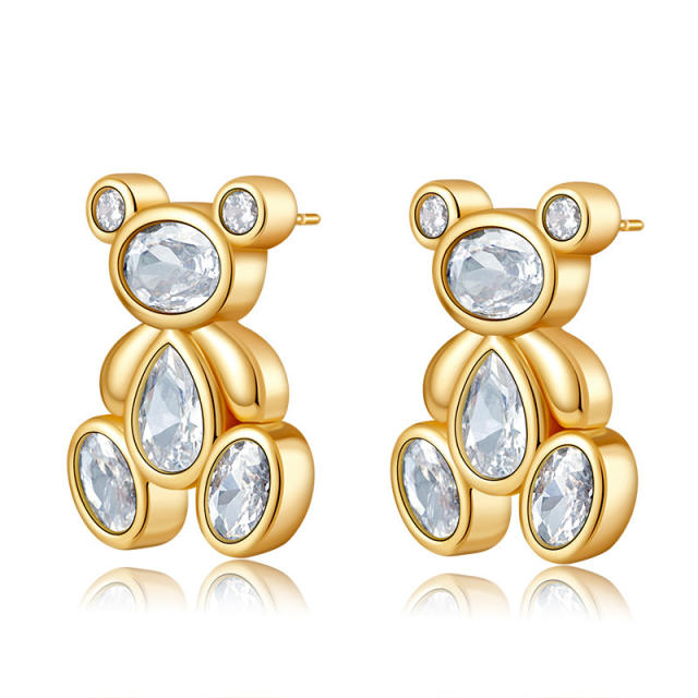 Delicate colorful cubic zircon setting heart bear easy match copper studs earrings collection