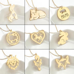 Cute animal symbol puppy kitty lion stainless steel necklace