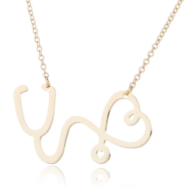 Dainty heartbeat doctor stethoscope symbol stainless steel necklace