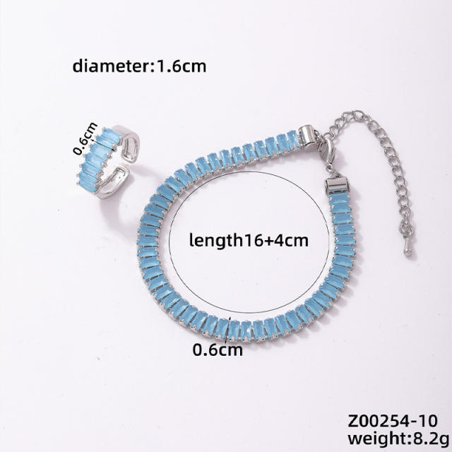 Elegant full of colorful cubic zircon slide tennis bracelet rings set