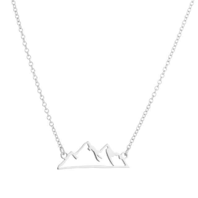 Chic hollow out montain symbol dainty stainless steel necklace