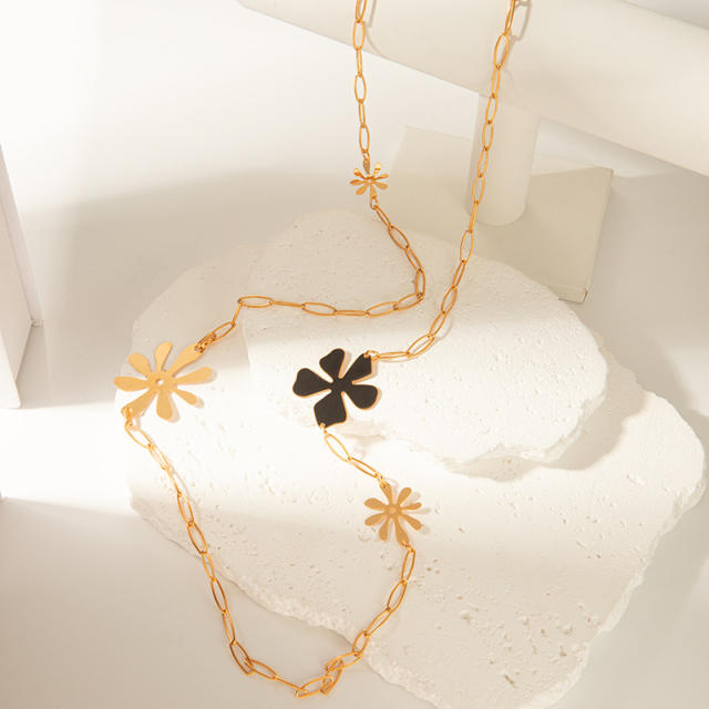 Elegant flower petal stainless steel long necklace
