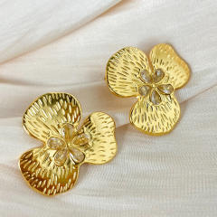 Chunky gold color flower petal stainless steel earrings collection