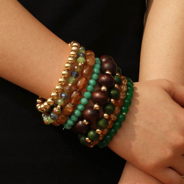 8pcs set wooden bead resin bead strand bracelet set