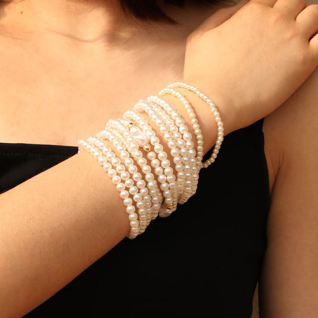 12pcs imitation pearl bead multi strand bracelet