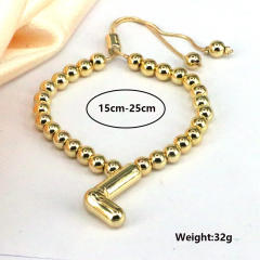 Chunky bubble initial letter charm gold plated copper beaded bracelet