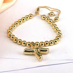 Chunky bubble initial letter charm gold plated copper beaded bracelet