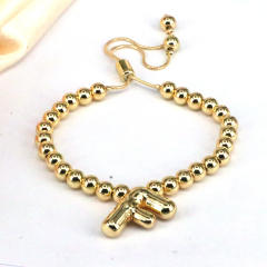 Chunky bubble initial letter charm gold plated copper beaded bracelet