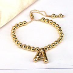 Chunky bubble initial letter charm gold plated copper beaded bracelet