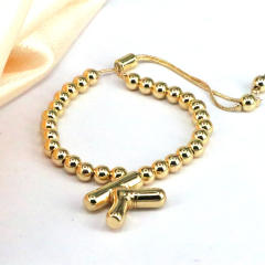 Chunky bubble initial letter charm gold plated copper beaded bracelet