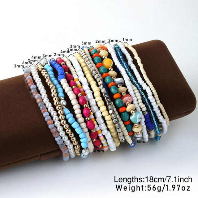 Boho blue color seed bead multi strand bracelet set