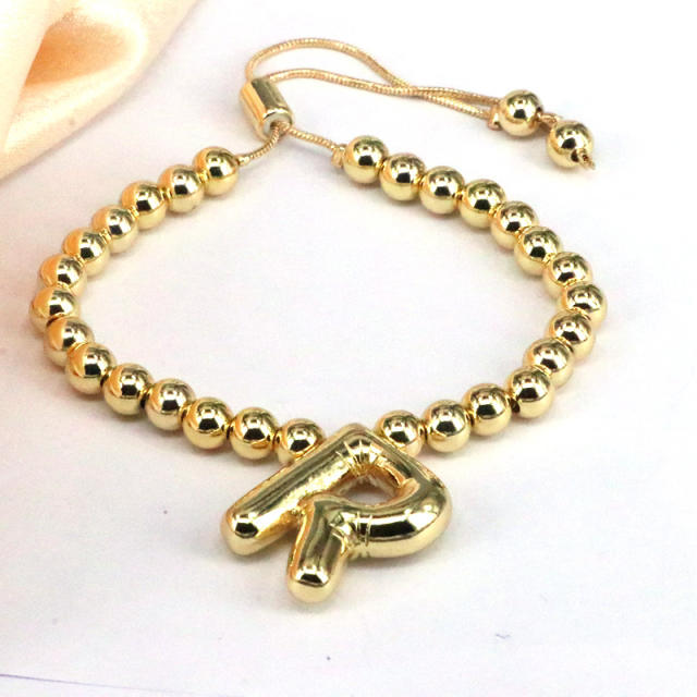 Chunky bubble initial letter charm gold plated copper beaded bracelet