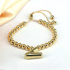 Chunky bubble initial letter charm gold plated copper beaded bracelet