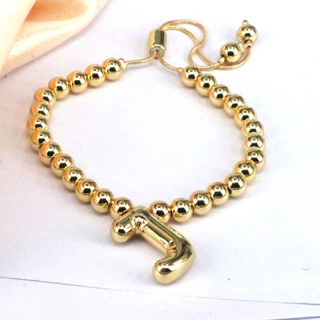 Chunky bubble initial letter charm gold plated copper beaded bracelet