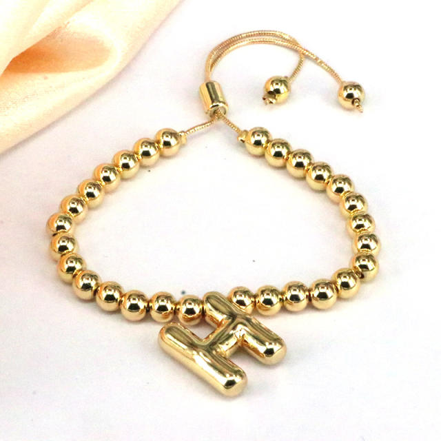 Chunky bubble initial letter charm gold plated copper beaded bracelet