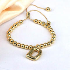 Chunky bubble initial letter charm gold plated copper beaded bracelet