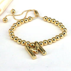Chunky bubble initial letter charm gold plated copper beaded bracelet