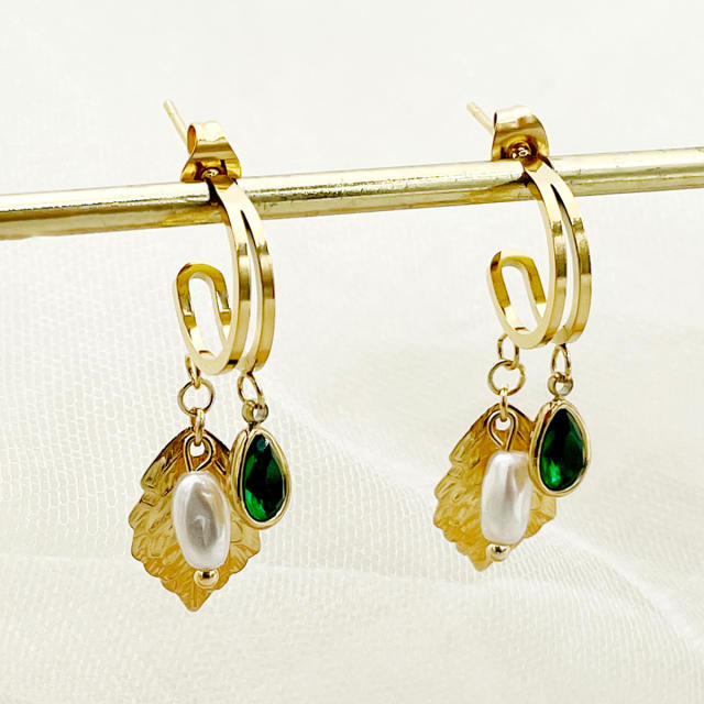 Sweet color cubic zircon statement stainless steel earrings collection