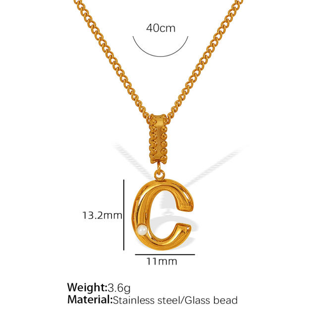 Eelgant bubble initial letter pearl bead stainless steel necklace