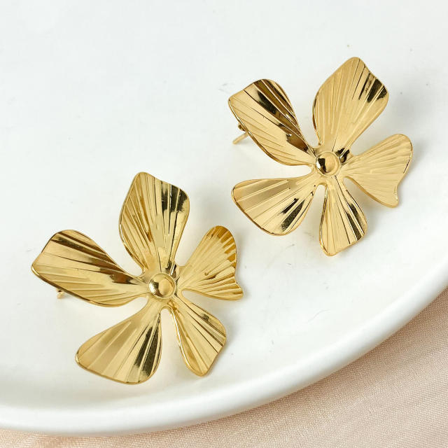 Chunky gold color flower petal stainless steel earrings collection