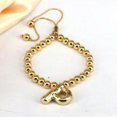 Chunky bubble initial letter charm gold plated copper beaded bracelet