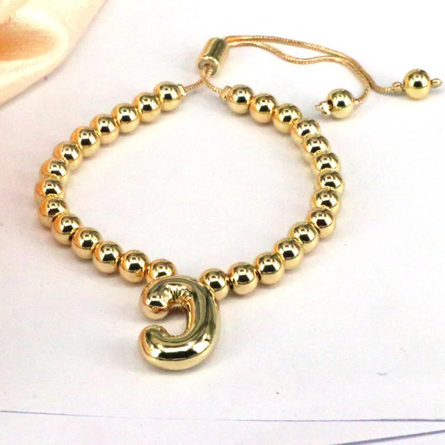 Chunky bubble initial letter charm gold plated copper beaded bracelet