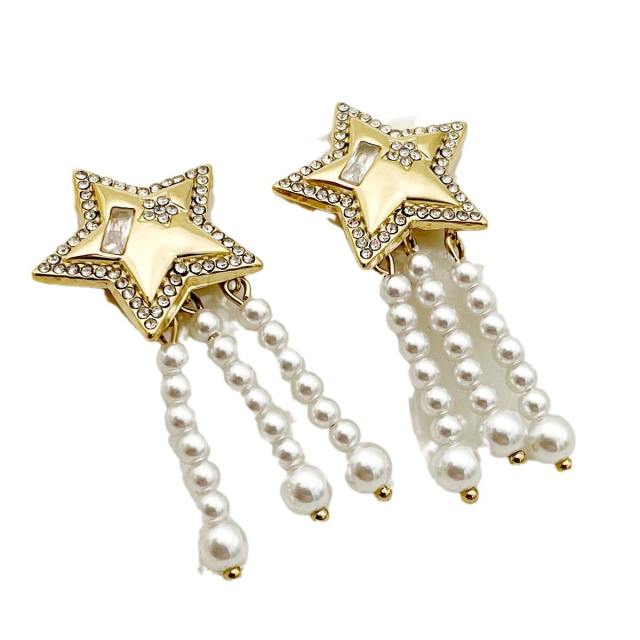 Korean fashion sweet pearl bead flower stainless steel earrings collection