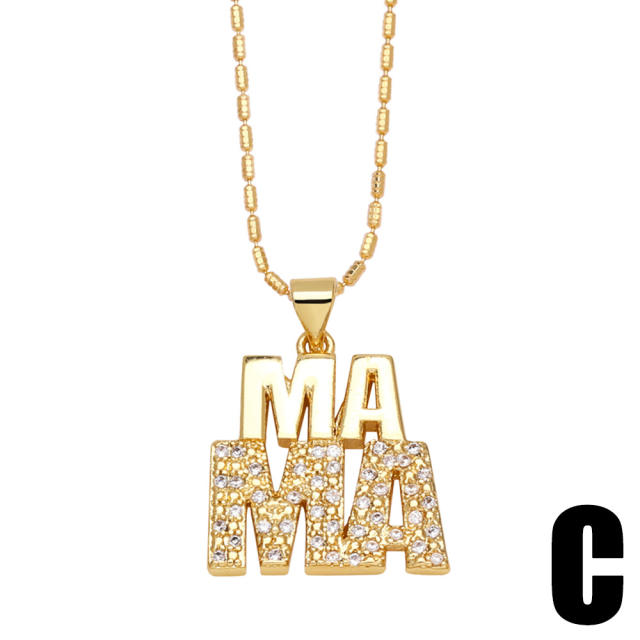 Delicate diamond mom letter gold plated copper necklace